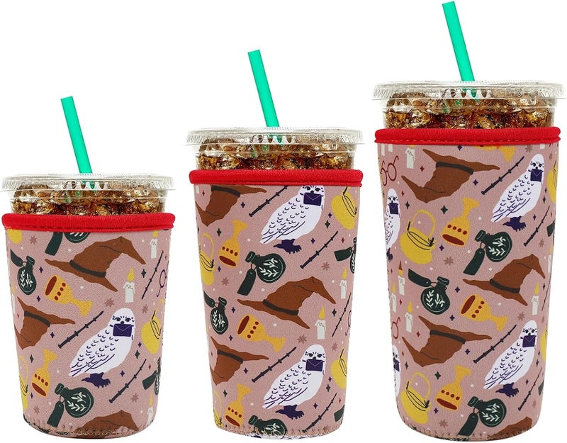 YR Reusable Neoprene Insulator Sleeve for Iced Coffee Cups, 3 Pack Coffee Coolies sleeves for Iced & Hot Drinks, Cold Beverage Cooler Compatible with Starbucks Coffee and More (Horcrux) - Image 1